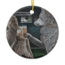 Mummy and Werewolf Drinks Fantasy Art Ornament