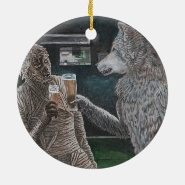 Mummy and Werewolf Drinks Fantasy Art Ornament (Hinten)