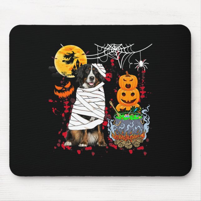 Mummy Bernese Mountain Hund Halloween Hund Beängst Mousepad (Vorne)