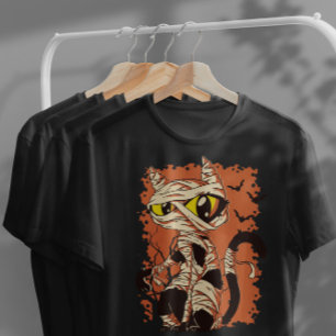 Mummy Cat Funny Halloween Cartoon T-Shirt