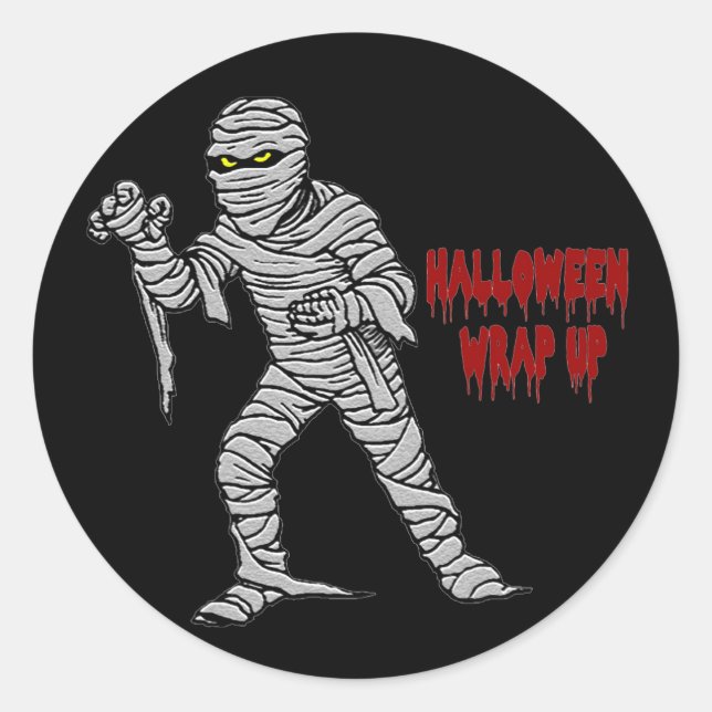 Mummy Halloween Wrap Up Runder Aufkleber (Vorderseite)