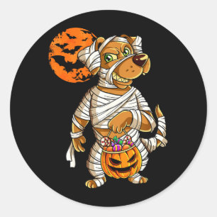 Mummy Kürbis Halloween Hund Runder Aufkleber