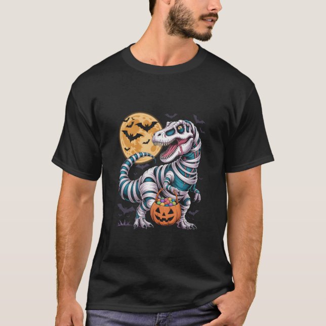 Mummy T-Rex Halloween Dinosaur Trick or Treat Moon T-Shirt (Vorderseite)