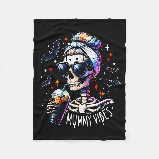 Mummy Vibes Skeleton Coffee Mom Soky Season Hallow Fleecedecke (Vorderseite)