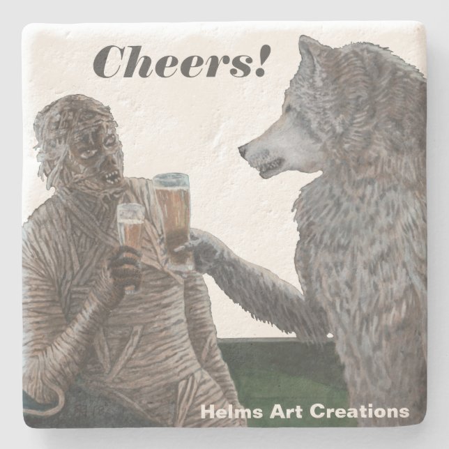 Mummy & Werewolf Drinks Fantasy Barware Untersetze Steinuntersetzer (Vorderseite)