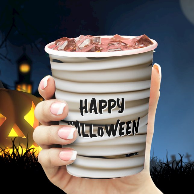 Mummy Wrap Bandage Wrapping Spooky Halloween Pappbecher (mummy bandage wrap Halloween paper cup)