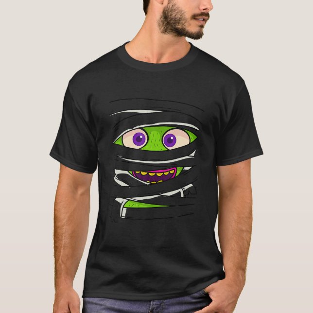 Mummy Wrap Eyes Kostüm Witziges Beängstigendes Hal T-Shirt (Vorderseite)