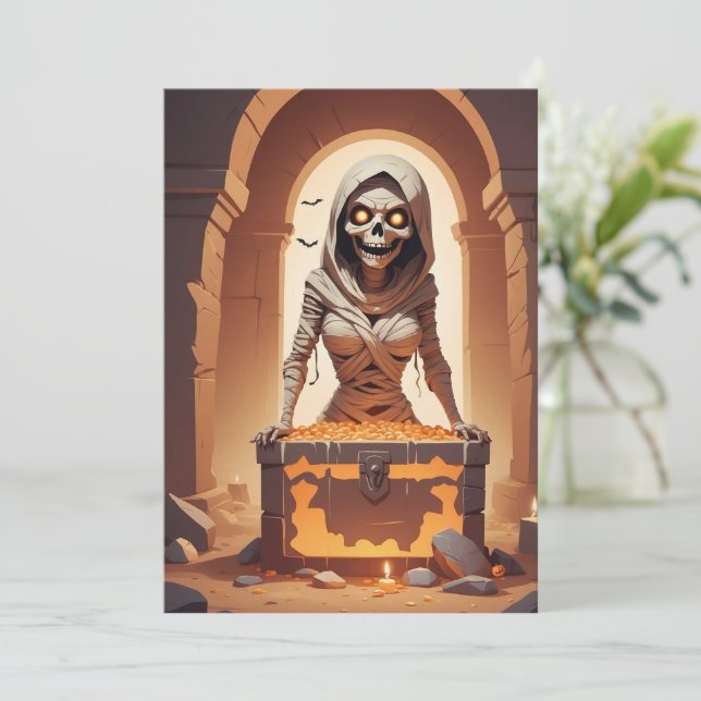 Mummy's Mischief - Halloween-Geschenkkarte Feiertagskarte (Stehend Vorderseite)