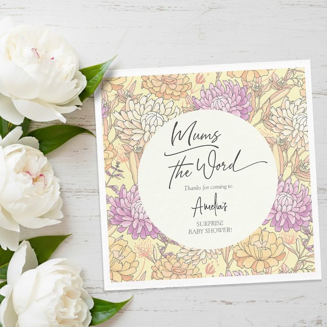 Mums the Word Floral Baby Shower Serviette (Mums the Word Floral Baby Shower Napkins)