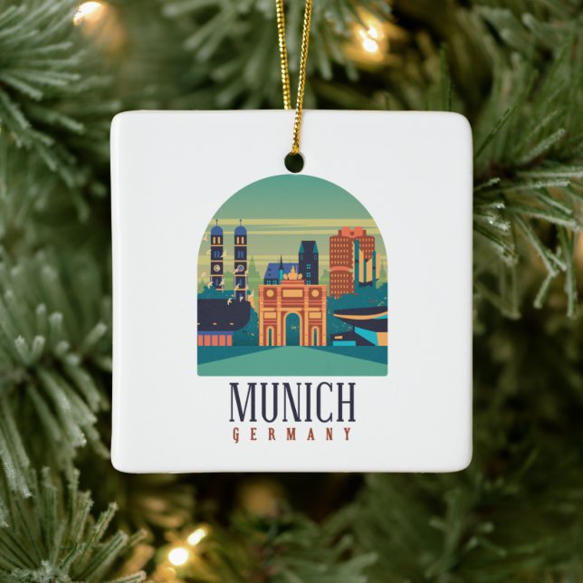 München Bayern Deutschland Vintage Travel Keramikornament (Baum)