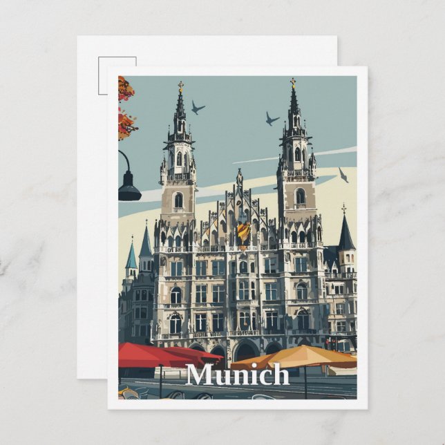 München Deutschland Art Vintage Travel Postkarte (Vorne/Hinten)
