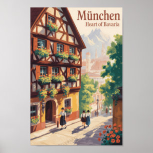 München Deutschland Bayern Illustration Reise Kuns Poster