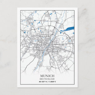 München Deutschland City Map Travel Einfach Postkarte