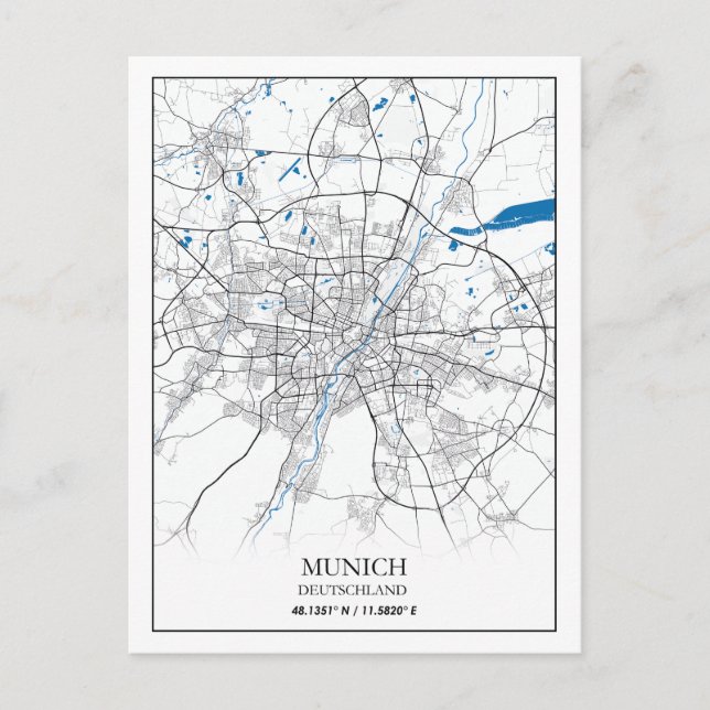 München Deutschland City Map Travel Einfach Postkarte (Vorderseite)