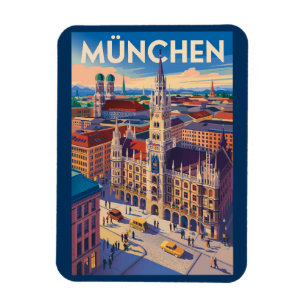 München Deutschland Illustration Reise Kunst Vinta Magnet