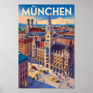 München Deutschland Illustration Reise Kunst Vinta Poster