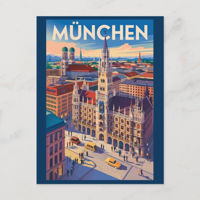 München Deutschland Illustration Reise Kunst Vinta Postkarte (Vorderseite)
