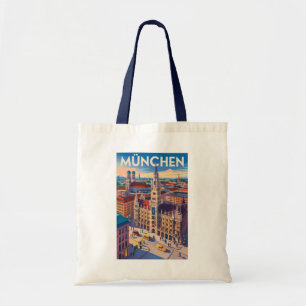 München Deutschland Illustration Reise Kunst Vinta Tragetasche