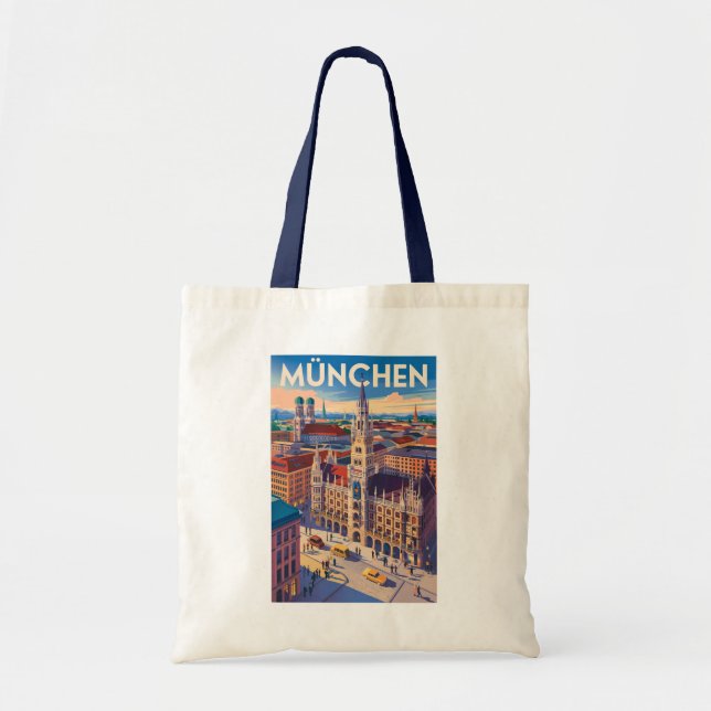 München Deutschland Illustration Reise Kunst Vinta Tragetasche (Vorne)