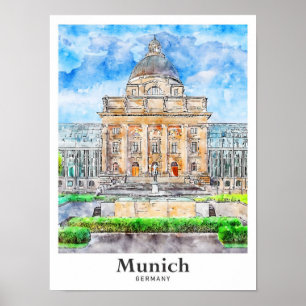 München Deutschland Reise Aquarell Handgezeichnet Poster