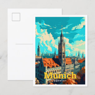 München Deutschland Reise Kunst Vintage-Illustrati Postkarte