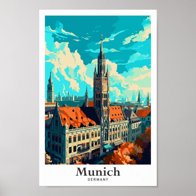 München Deutschland Reisen Kunst Vintage Illustrat Poster (Vorne)
