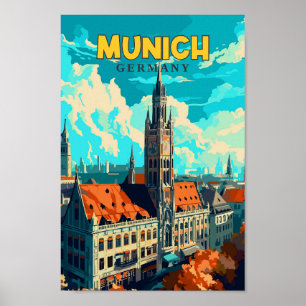 München Deutschland Reisen Kunst Vintage Illustrat Poster