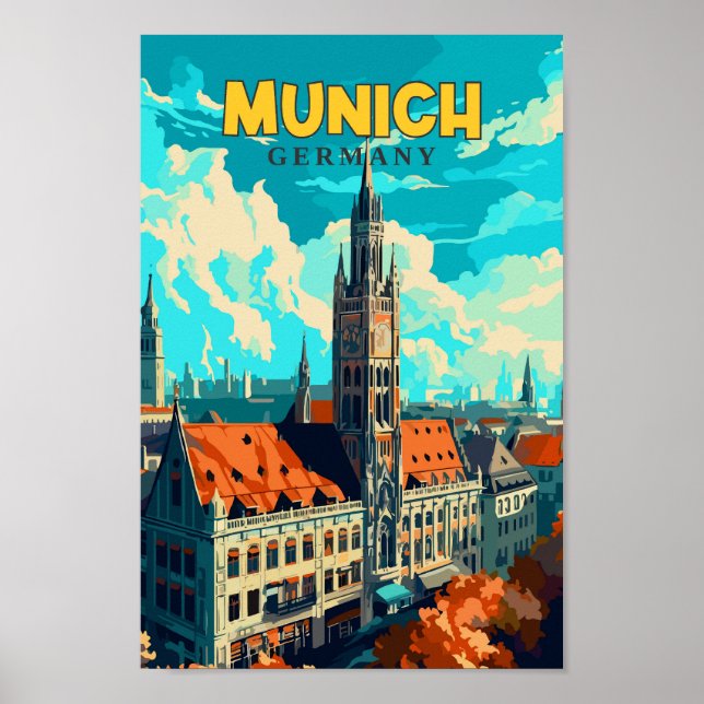 München Deutschland Reisen Kunst Vintage Illustrat Poster (Vorne)