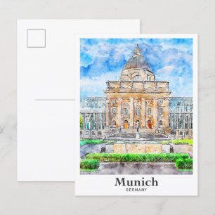 München Deutschland Reisen Wasserfarbenhandzeichnu Postkarte