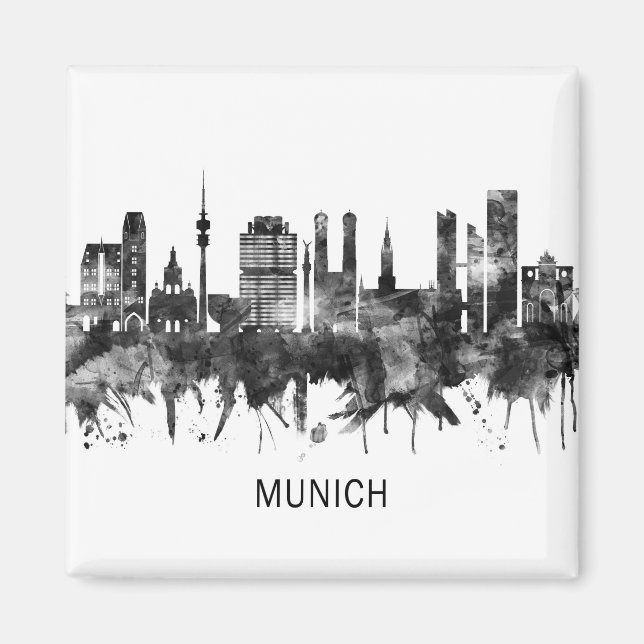 München Deutschland Skyline BW Magnet (Vorne)