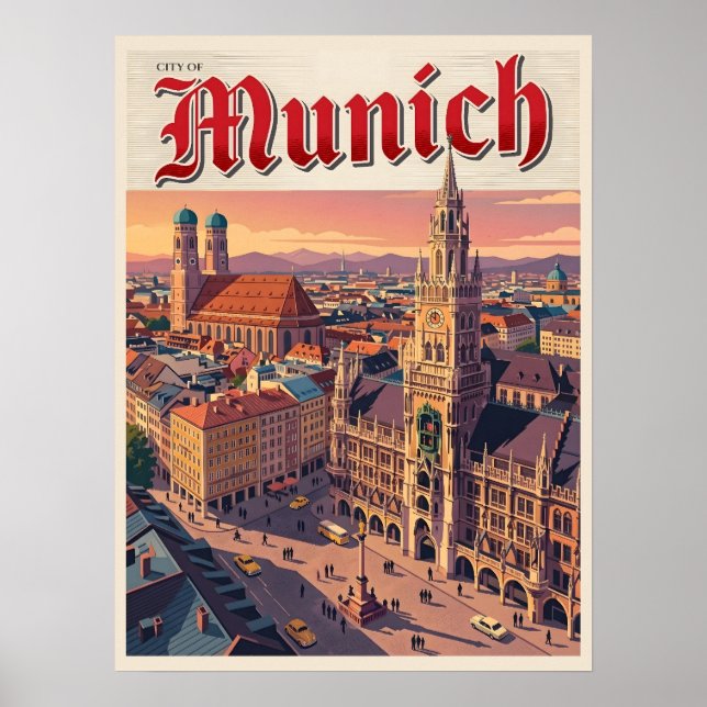 München Deutschland Vintage Reise Poster (Vorne)