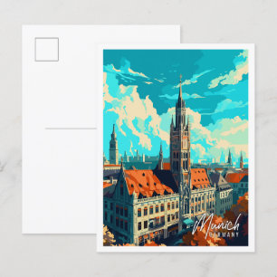 München Deutschland Vintage-Reiseillustration Postkarte