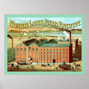 München Lager Bierbrauerei ~ Vintage Werbung Poster