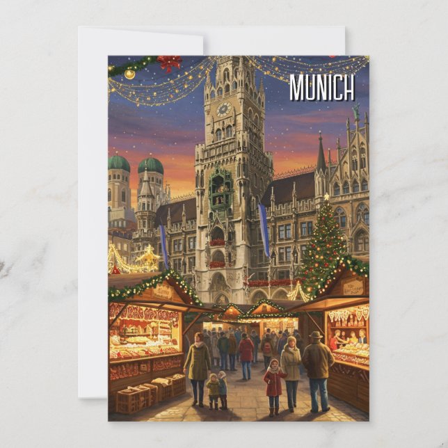München Marienplatz Deutschland Weihnachtsmarkt Feiertagskarte (Vorderseite)