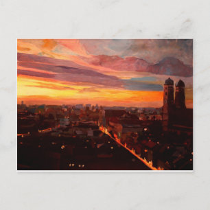 München Sonnenuntergang mit Kirche unserer Dame Postkarte