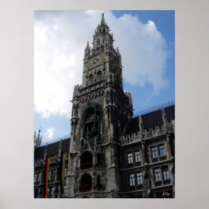 Münchener Uhrturm Marienplatz, S Cyr Poster