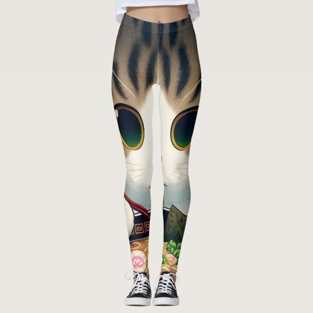 Munchkin Cat Eating Ramen Leggings (Vorderseite)