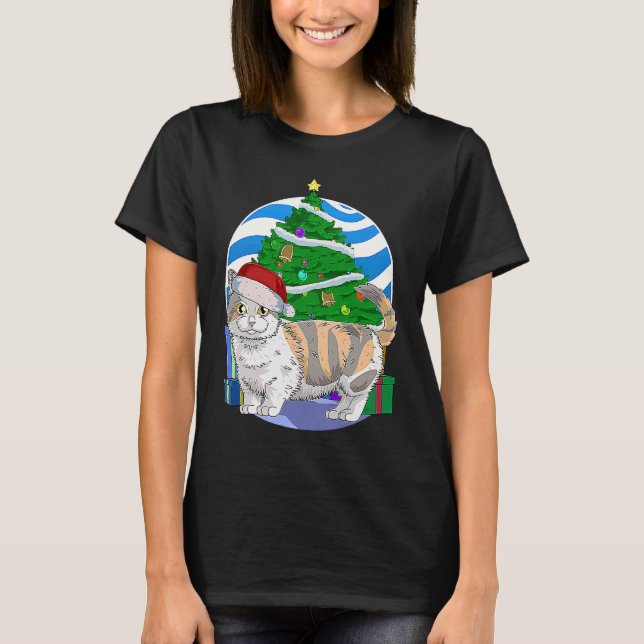 Munchkin Cat Niedlich Santa Christmas Tree Decke T-Shirt (Vorderseite)