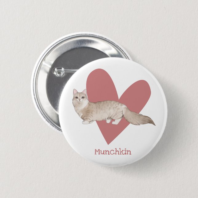 Munchkin Cat Watercolor Kitty Pink Herztasten Button (Vorne & Hinten)
