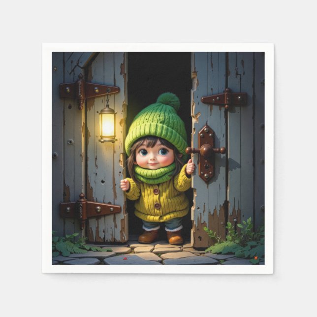 Munchkin mit Strickmütze und Pullover Serviette (Vorderseite)