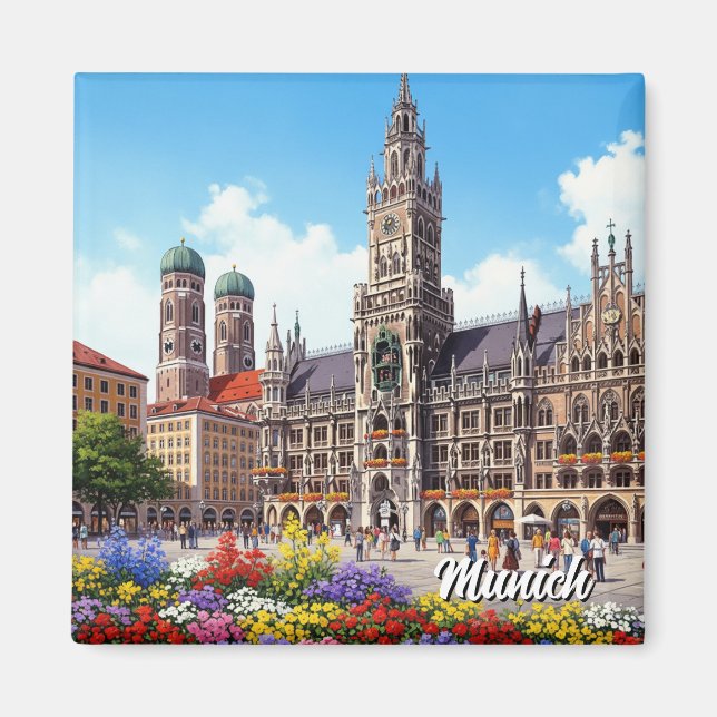 Münchner Marienplatz Deutschland Blumen Magnet (Vorne)