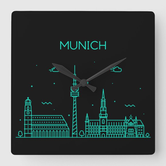 Münchner Skyline Quadratische Wanduhr (Vorderseite)