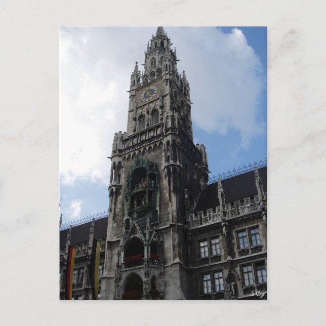 Münchner Uhrenturm Marienplatz Postkarte (Vorderseite)