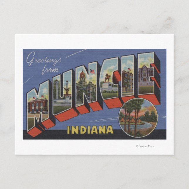 Muncie, Indiana - Große Buchstabenszenen Postkarte (Vorderseite)