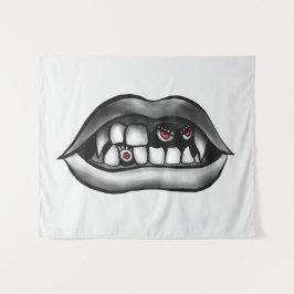 Mund mit Fangzähnen und bösen Kreaturen Wandteppich