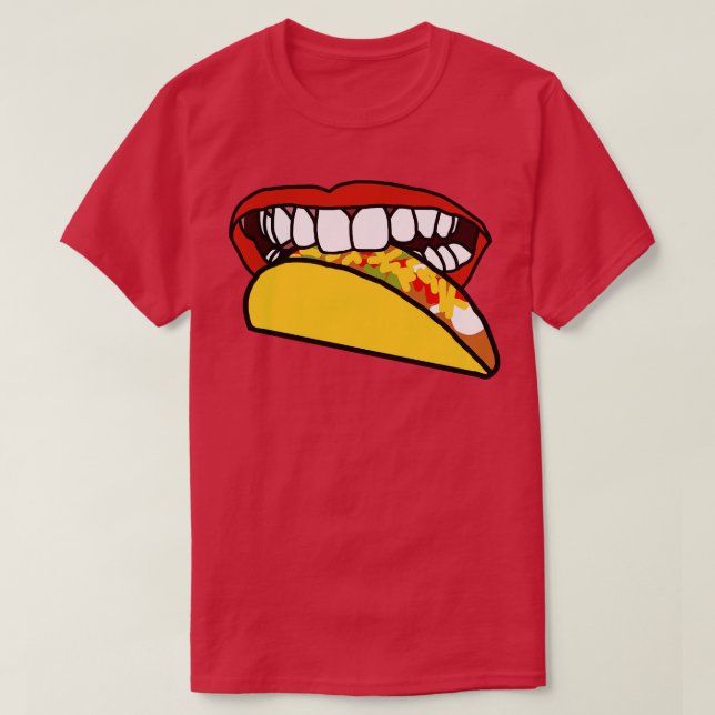 Mund-Nahrung mit roten Lippen und weißem Zähnchen T-Shirt (Design vorne)