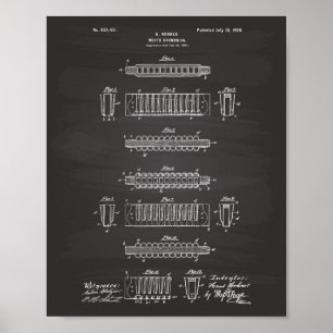 Mundharmonika 1900 Patent Kunst Schiefertafel Poster