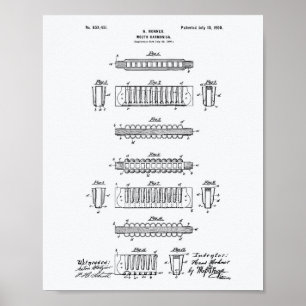 Mundharmonika 1900 Patent Kunst Weißpapier Poster