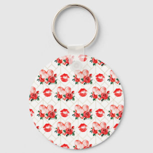Mundküssen mit Herz- und Rote Rosen-Muster Schlüsselanhänger