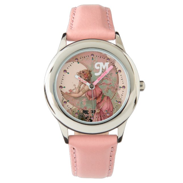 MUNDLADY MIT BLUME IM PINKMONOGRAM ARMBANDUHR (Vorderseite)